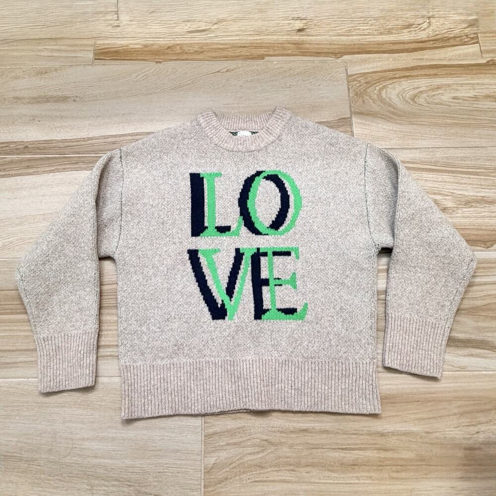 A New Day LOVE Beige Cropped Soft Cozy Sweater Long Sleeve Fashionabe Sz Medium